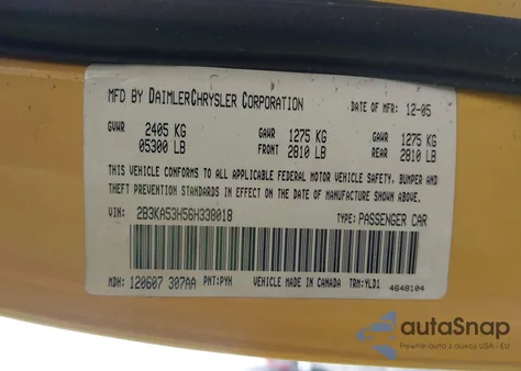 2006 Dodge Charger Rt из США, поврежденный, VIN 2B3KA53H56H338018